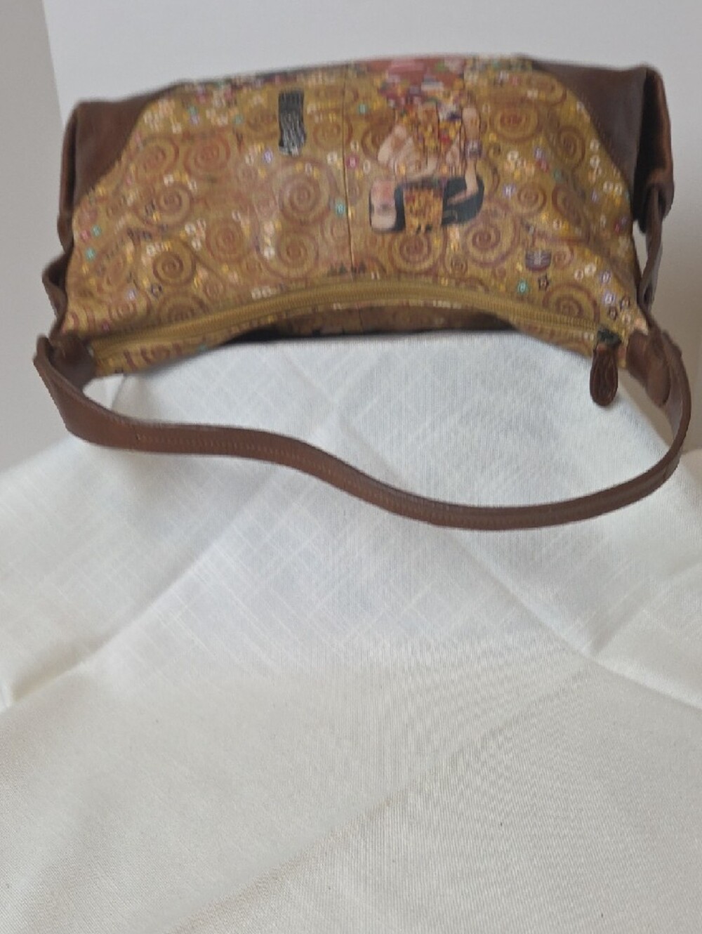 ICON Mustard Yellow Shoulder Bag with Brown Trim and Decorative Print - Picture 6 of 9